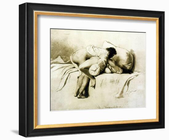 Man and Woman Making Love, Plate 2 of Liebe-Mihaly von Zichy-Framed Giclee Print