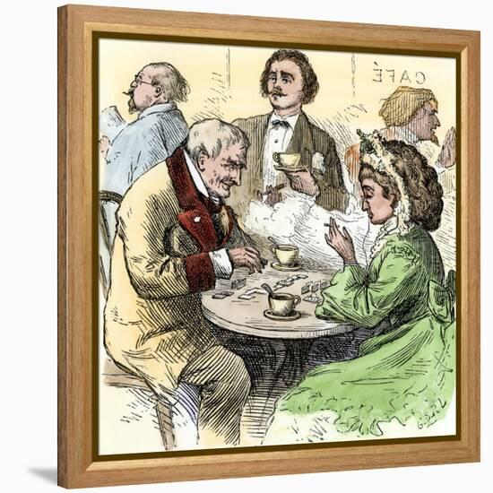 Man and Woman Playing Dominoes in a Cafe, 1800s-null-Framed Premier Image Canvas