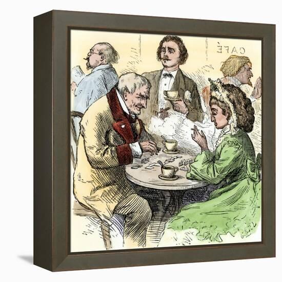Man and Woman Playing Dominoes in a Cafe, 1800s-null-Framed Premier Image Canvas