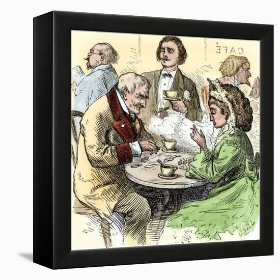 Man and Woman Playing Dominoes in a Cafe, 1800s-null-Framed Premier Image Canvas