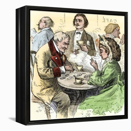 Man and Woman Playing Dominoes in a Cafe, 1800s-null-Framed Premier Image Canvas