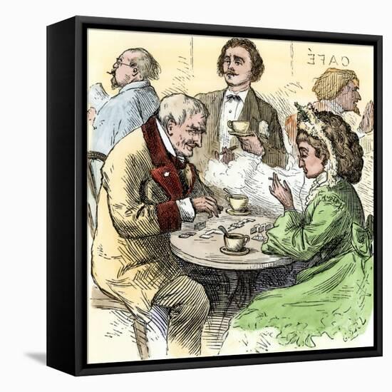 Man and Woman Playing Dominoes in a Cafe, 1800s-null-Framed Premier Image Canvas