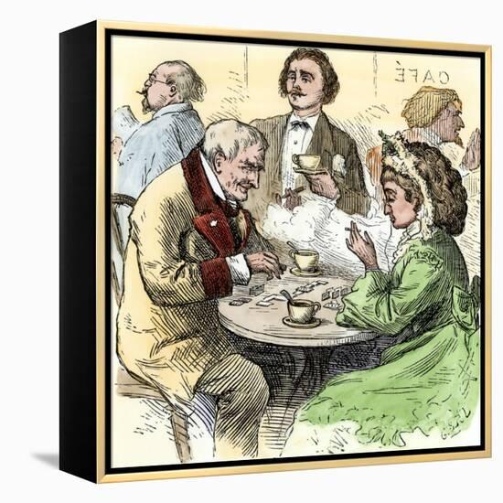 Man and Woman Playing Dominoes in a Cafe, 1800s-null-Framed Premier Image Canvas