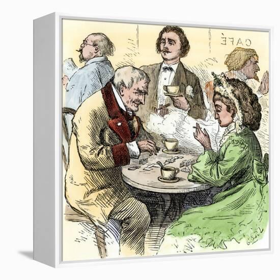 Man and Woman Playing Dominoes in a Cafe, 1800s-null-Framed Premier Image Canvas