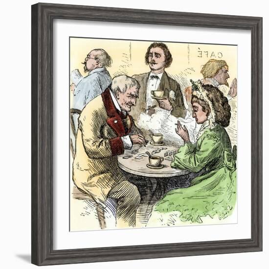 Man and Woman Playing Dominoes in a Cafe, 1800s-null-Framed Giclee Print