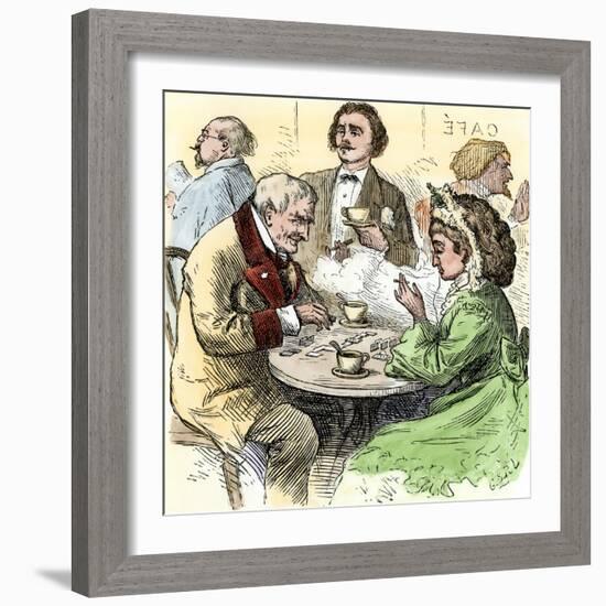 Man and Woman Playing Dominoes in a Cafe, 1800s-null-Framed Giclee Print