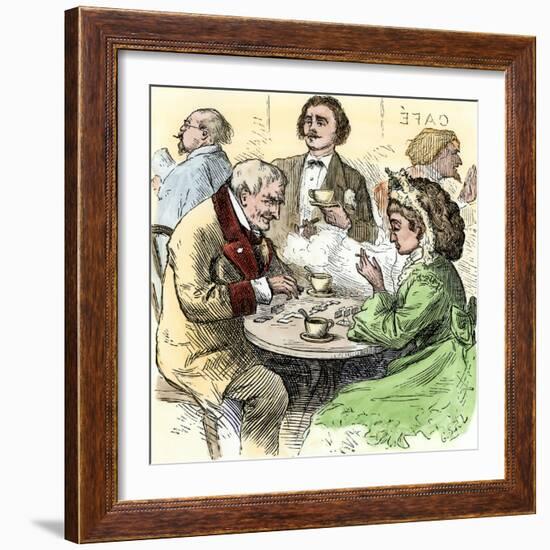 Man and Woman Playing Dominoes in a Cafe, 1800s-null-Framed Giclee Print