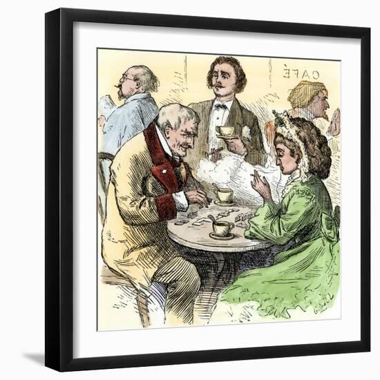 Man and Woman Playing Dominoes in a Cafe, 1800s-null-Framed Giclee Print