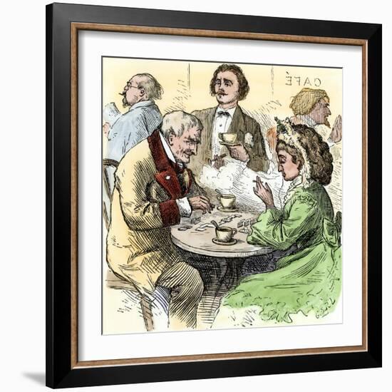 Man and Woman Playing Dominoes in a Cafe, 1800s-null-Framed Giclee Print