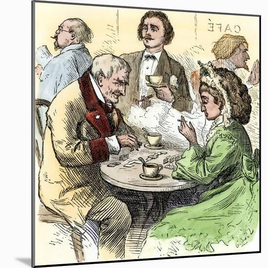 Man and Woman Playing Dominoes in a Cafe, 1800s-null-Mounted Giclee Print