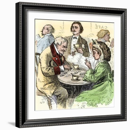 Man and Woman Playing Dominoes in a Cafe, 1800s-null-Framed Giclee Print
