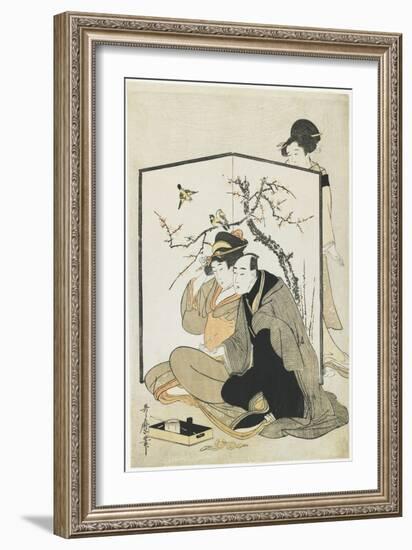 Man and Woman Smoking, C. 1804-Kitagawa Utamaro-Framed Giclee Print