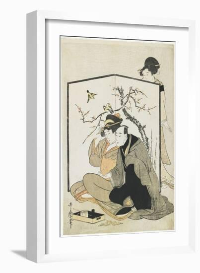 Man and Woman Smoking, C. 1804-Kitagawa Utamaro-Framed Giclee Print