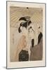 Man and Woman under an Umbrella (Colour Woodblock Print)-Kitagawa Utamaro-Mounted Giclee Print