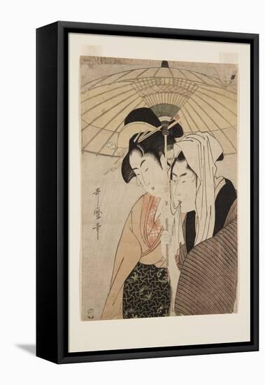 Man and Woman under an Umbrella (Colour Woodblock Print)-Kitagawa Utamaro-Framed Premier Image Canvas