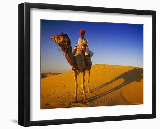 Man Atop Camel, Thar Desert, Rajasthan, India-Peter Adams-Framed Photographic Print