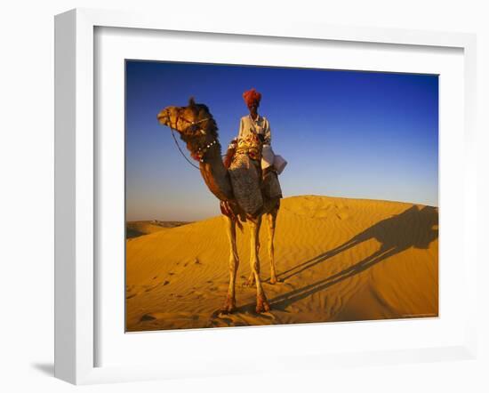 Man Atop Camel, Thar Desert, Rajasthan, India-Peter Adams-Framed Photographic Print