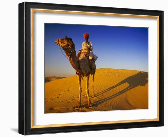 Man Atop Camel, Thar Desert, Rajasthan, India-Peter Adams-Framed Photographic Print