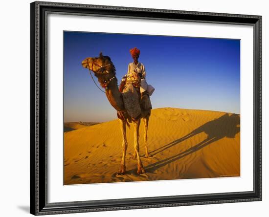 Man Atop Camel, Thar Desert, Rajasthan, India-Peter Adams-Framed Photographic Print