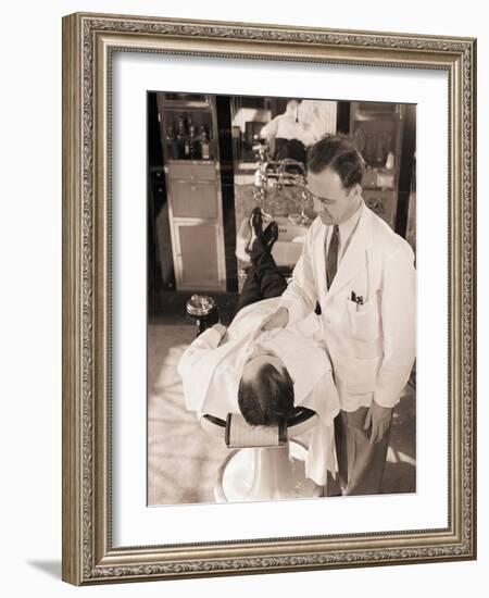 Man Being Shaved by Barber-Philip Gendreau-Framed Photographic Print