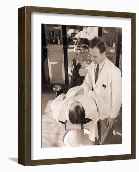Man Being Shaved by Barber-Philip Gendreau-Framed Photographic Print