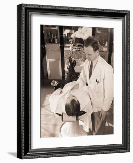 Man Being Shaved by Barber-Philip Gendreau-Framed Photographic Print