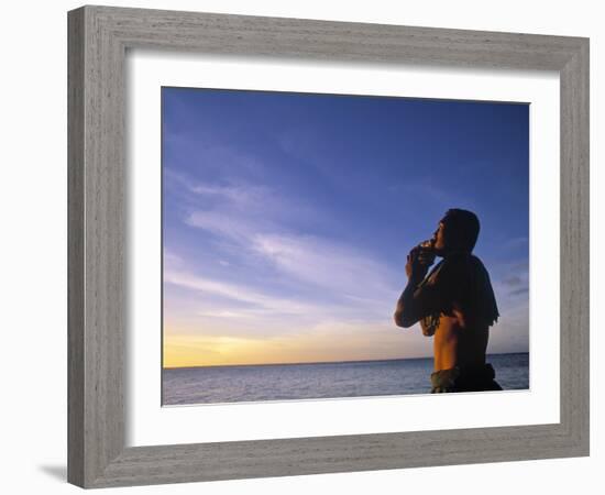 Man Blowing Inro a Seashell, Samoa-Neil Farrin-Framed Photographic Print