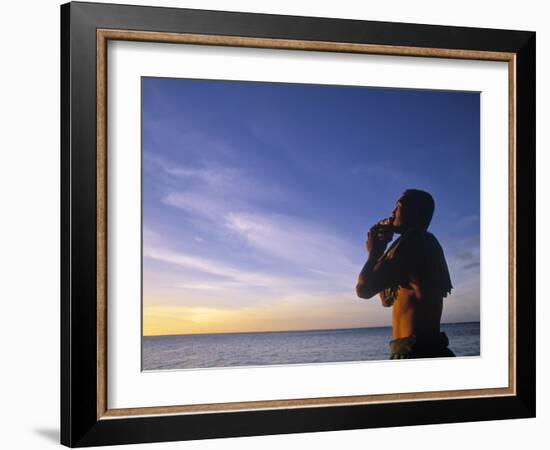 Man Blowing Inro a Seashell, Samoa-Neil Farrin-Framed Photographic Print