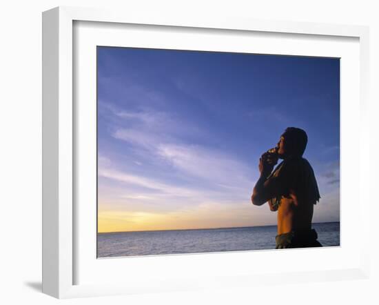 Man Blowing Inro a Seashell, Samoa-Neil Farrin-Framed Photographic Print