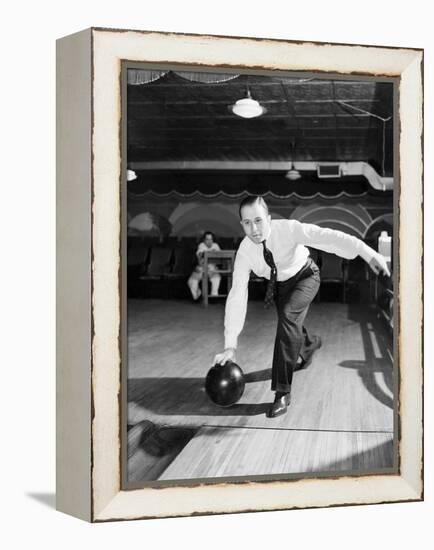 Man Bowling in Tie and Slacks-Philip Gendreau-Framed Premier Image Canvas