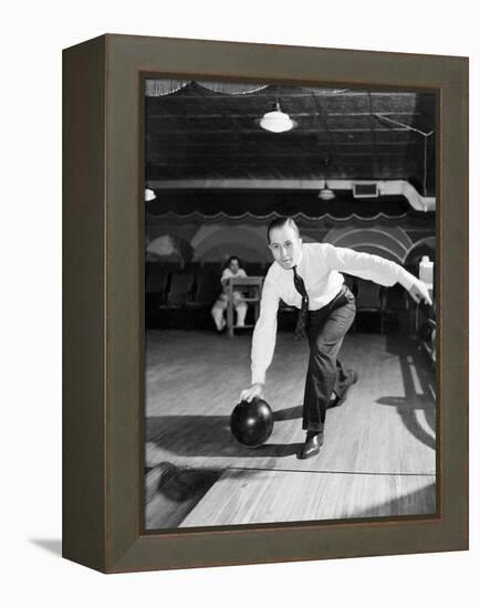 Man Bowling in Tie and Slacks-Philip Gendreau-Framed Premier Image Canvas