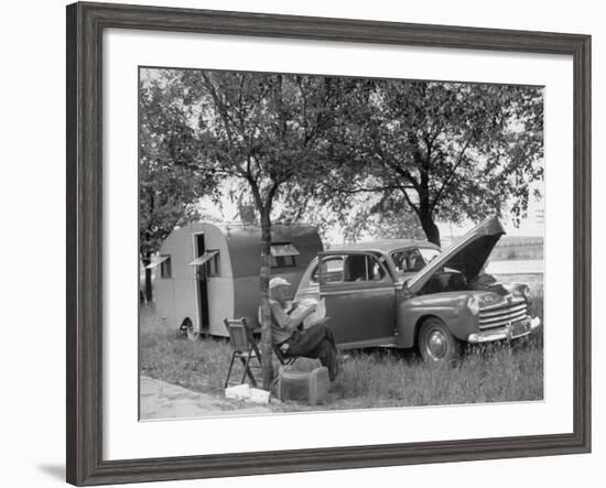 Man Camping Alongside Highway 30-Allan Grant-Framed Photographic Print