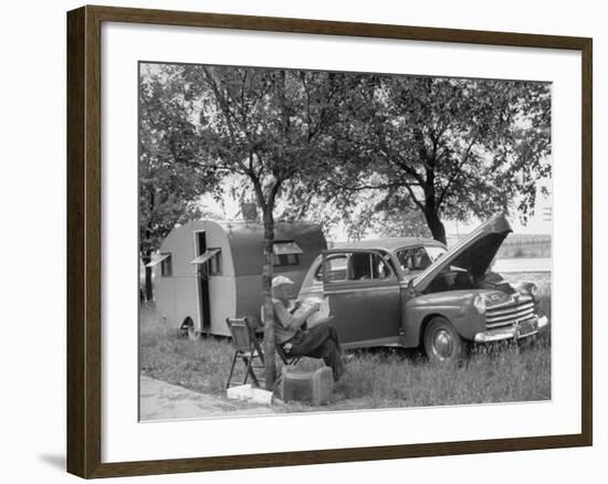 Man Camping Alongside Highway 30-Allan Grant-Framed Photographic Print