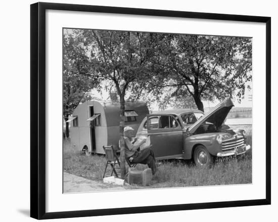 Man Camping Alongside Highway 30-Allan Grant-Framed Photographic Print