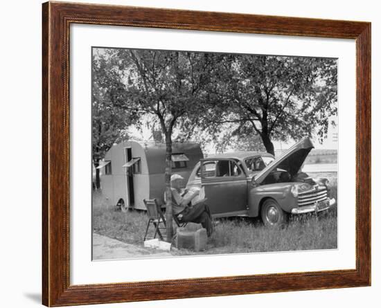 Man Camping Alongside Highway 30-Allan Grant-Framed Photographic Print