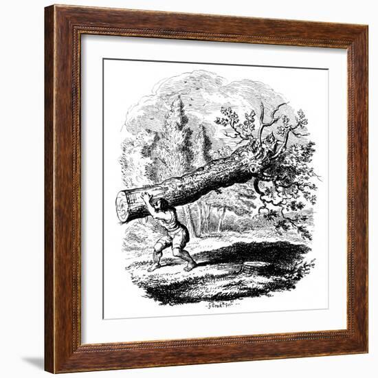 Man Carrying a Large Tree Trunk on His Shoulder, 19th Century-George Cruikshank-Framed Giclee Print