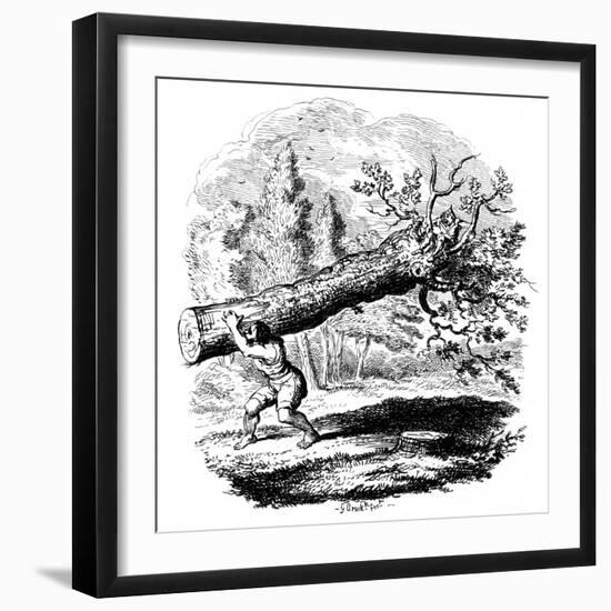 Man Carrying a Large Tree Trunk on His Shoulder, 19th Century-George Cruikshank-Framed Giclee Print