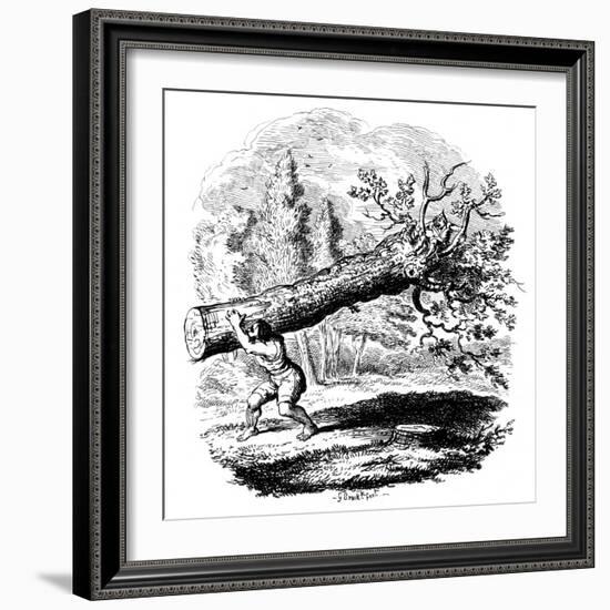 Man Carrying a Large Tree Trunk on His Shoulder, 19th Century-George Cruikshank-Framed Giclee Print