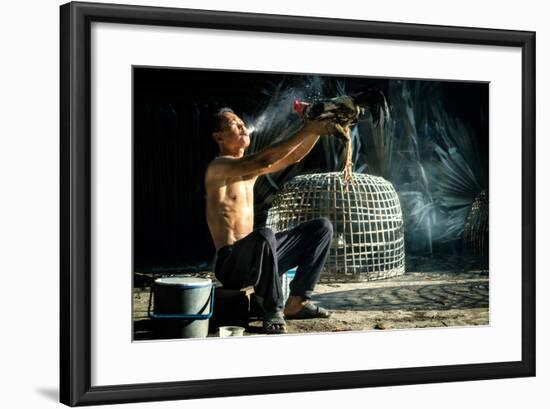 Man Cleaning Thai Gamecock-SantiPhotoSS-Framed Photographic Print