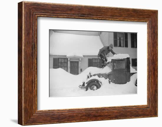 Man Clearing Snow from Truck after Heavy Snowfall, Vermont, 1940-Marion Post Wolcott-Framed Photographic Print