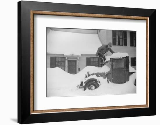 Man Clearing Snow from Truck after Heavy Snowfall, Vermont, 1940-Marion Post Wolcott-Framed Photographic Print