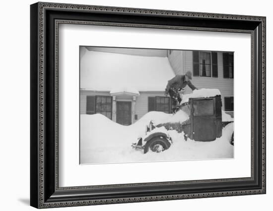Man Clearing Snow from Truck after Heavy Snowfall, Vermont, 1940-Marion Post Wolcott-Framed Photographic Print
