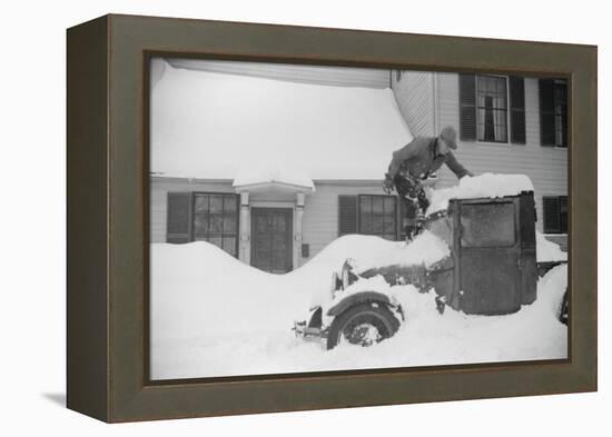 Man Clearing Snow from Truck after Heavy Snowfall, Vermont, 1940-Marion Post Wolcott-Framed Premier Image Canvas
