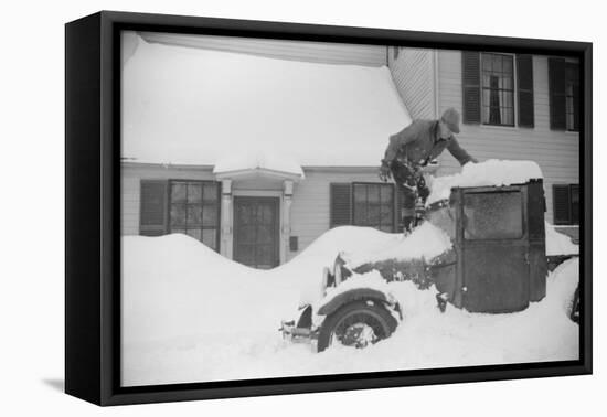 Man Clearing Snow from Truck after Heavy Snowfall, Vermont, 1940-Marion Post Wolcott-Framed Premier Image Canvas