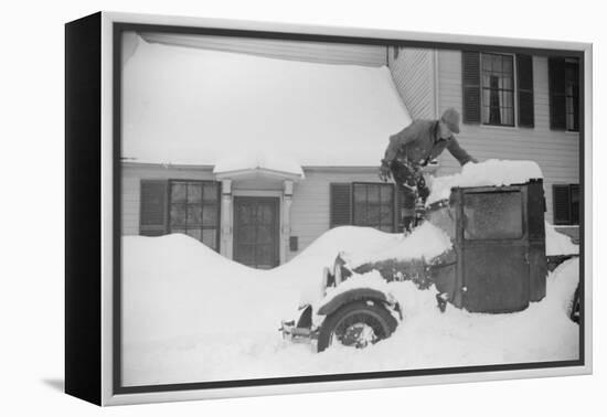 Man Clearing Snow from Truck after Heavy Snowfall, Vermont, 1940-Marion Post Wolcott-Framed Premier Image Canvas