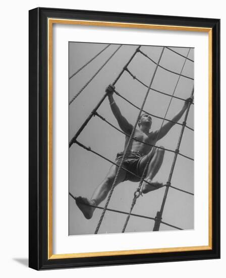 Man Climbing Ropes on Board Sailing Ship Yankee-Yale Joel-Framed Photographic Print