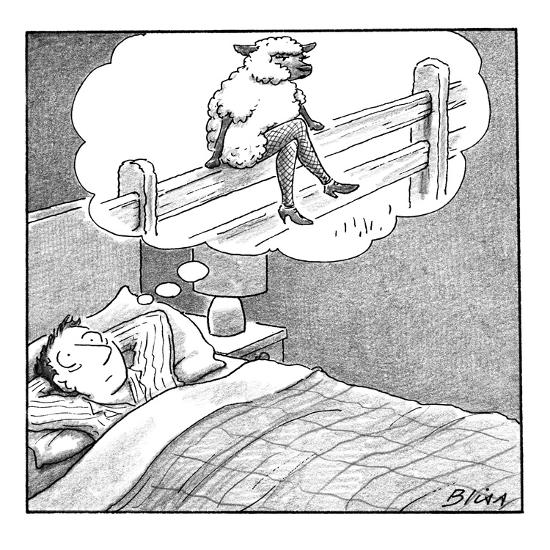 Man counting sheep encounters a sexy female sheep.) - New Yorker Cartoon' Premium Giclee Print - Harry Bliss | Art.com