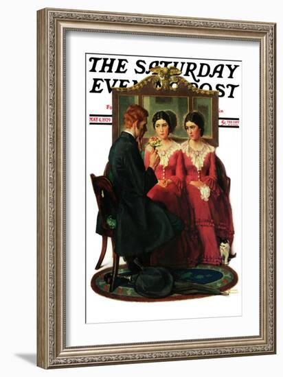 "Man Courting Two Sisters" Saturday Evening Post Cover, May 4,1929-Norman Rockwell-Framed Giclee Print