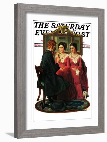 "Man Courting Two Sisters" Saturday Evening Post Cover, May 4,1929-Norman Rockwell-Framed Giclee Print