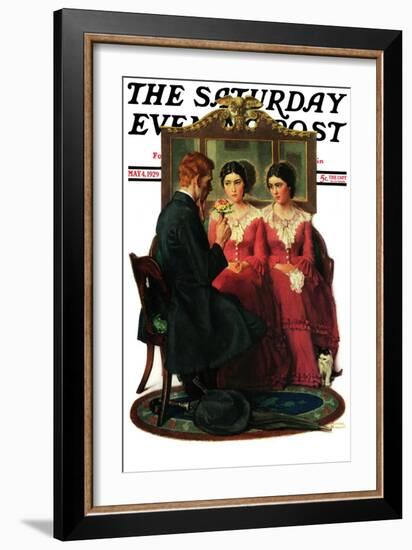 "Man Courting Two Sisters" Saturday Evening Post Cover, May 4,1929-Norman Rockwell-Framed Giclee Print